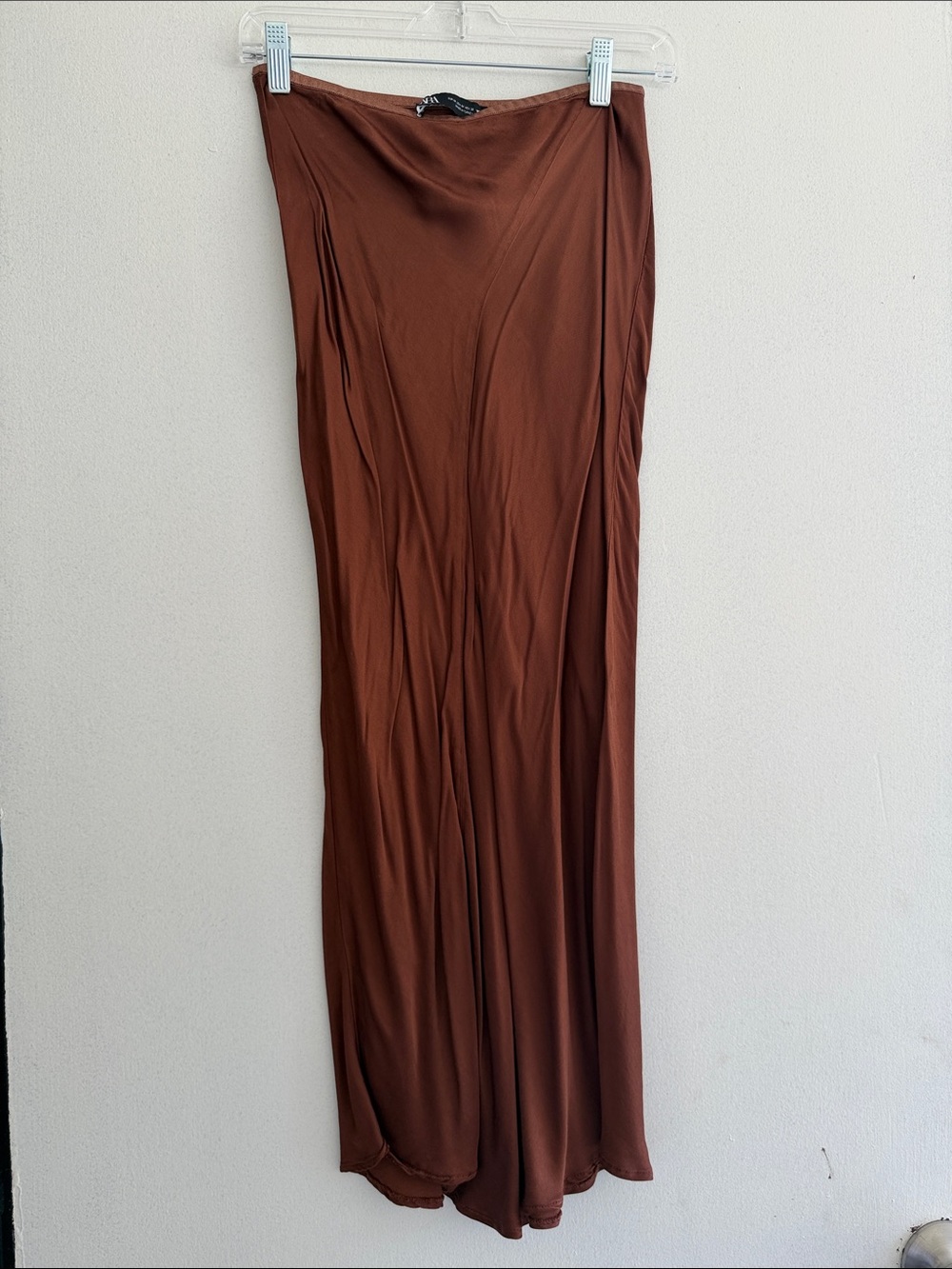 Zara Rust-Brown Satin Slip Skirt